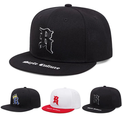 R Crown Embroidered Flat Brim Baseball Hat