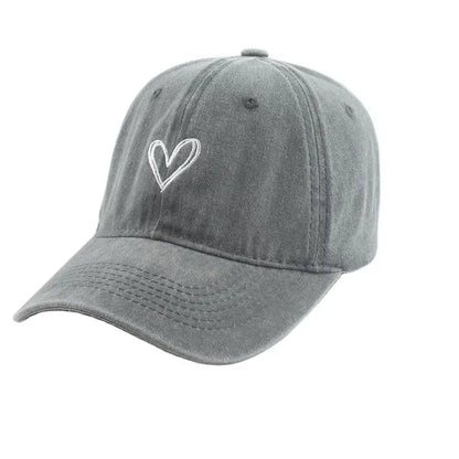 Love Heart Embroidery Washed Baseball Cap