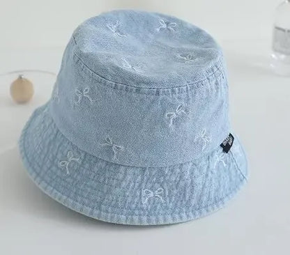 Baby Bow Pattern Denim Kids Bucket Hat