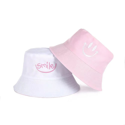 Double Sided Happy Face Embroidery Korean Bucket Hat