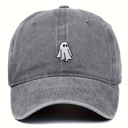 Ghost Pattern Embroidered Brim Halloween Cap