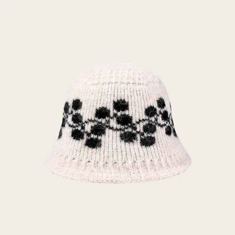 Jacquard Knit Winter Face Cover Bucket Hat