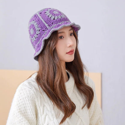 Hollow Crochet Knit Foldable Floppy Beach Bucket Hat
