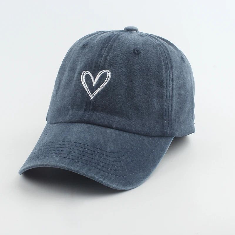 Love Heart Embroidery Washed Baseball Cap
