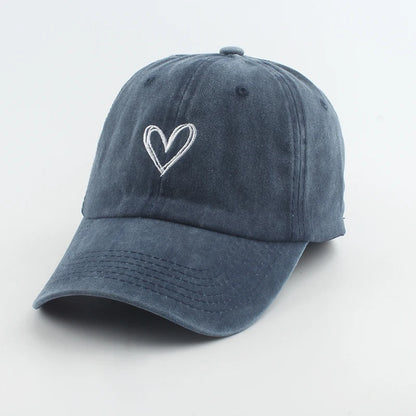 Love Heart Embroidery Washed Baseball Cap
