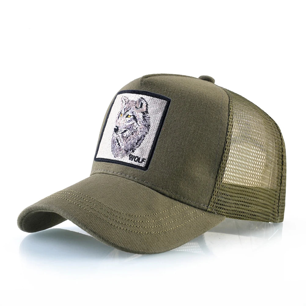 Unisex Wolf Patch Embroidery Trucker Baseball Cap