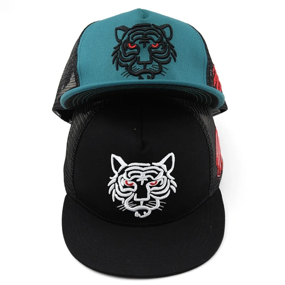 Tiger Embroidery Mesh Breathable Snapback Cap