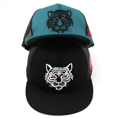 Tiger Embroidery Mesh Breathable Snapback Cap