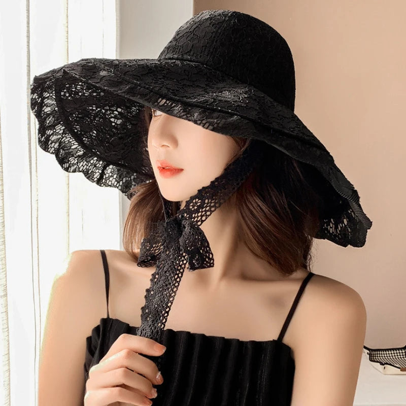 Elegant Lace Wide Brim Bucket Hat