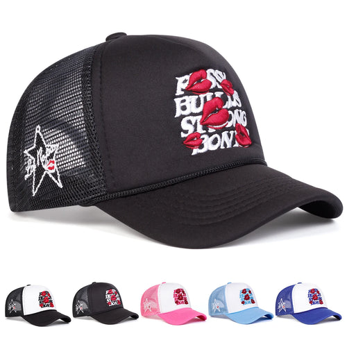 Unisex Letter Lips Embroidery Side Pentagram Baseball Net Caps