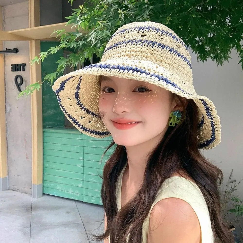 Korean Handmade Straw Crochet Summer Bucket Hat
