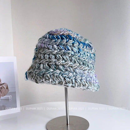 Dopamine Color Coarse Wool Knitted Winter Bucket Hat