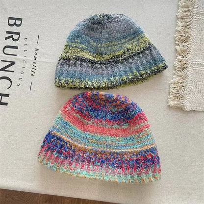 Women's Gradient Striped Knitted Winter Bucket Hat