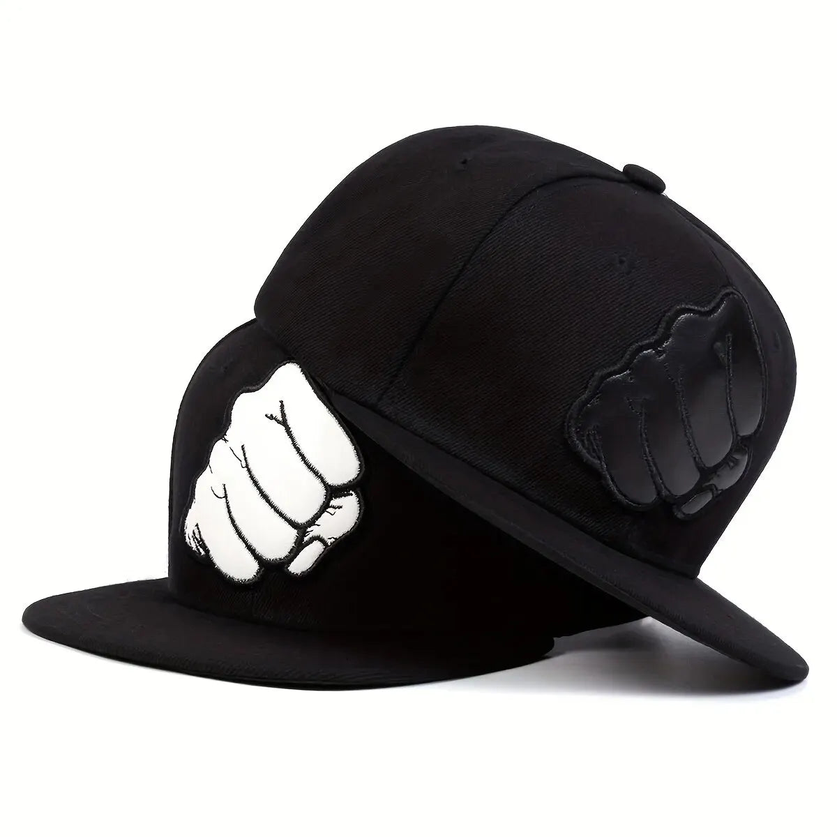 Leather Label Fist Embroidery Hip Hop Snapback Cap