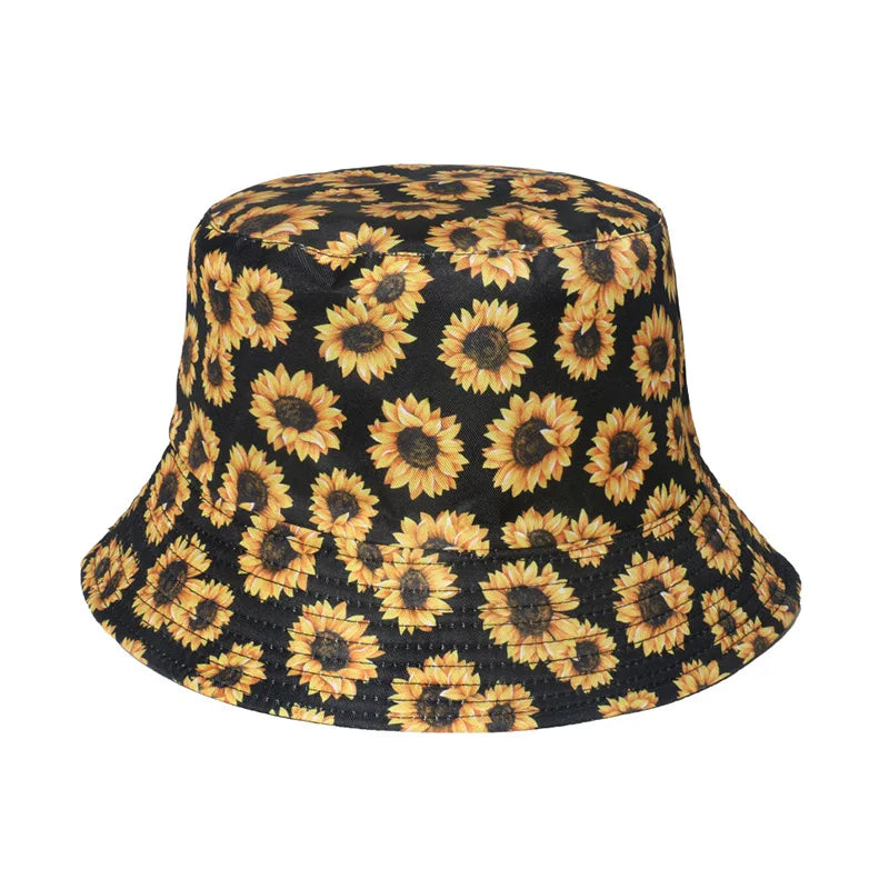Sunflower Print Cotton Bucket Hat for Women