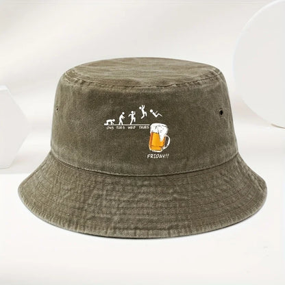 Fun Beer Cup Printed Washed Outdoor Travel Bucket Hat
