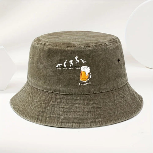 Fun Beer Cup Printed Washed Outdoor Travel Bucket Hat
