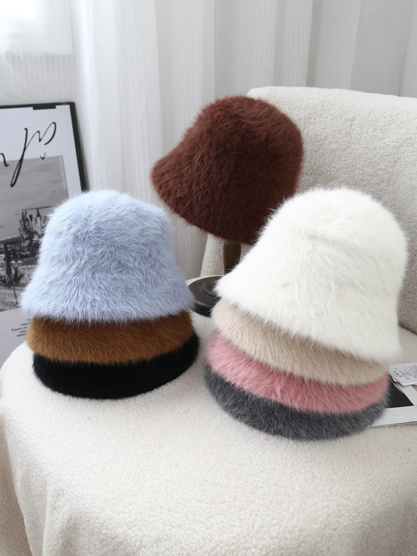 Warm Rabbit Fur Knitted Winter Bucket Hat