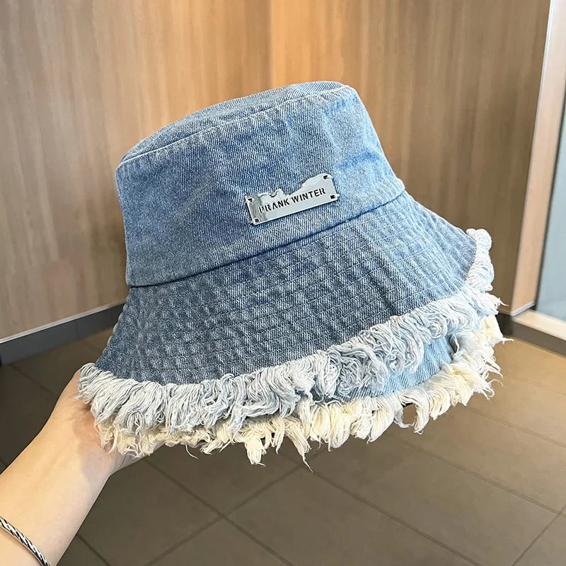 Vintage Frayed Denim Bucket Hat