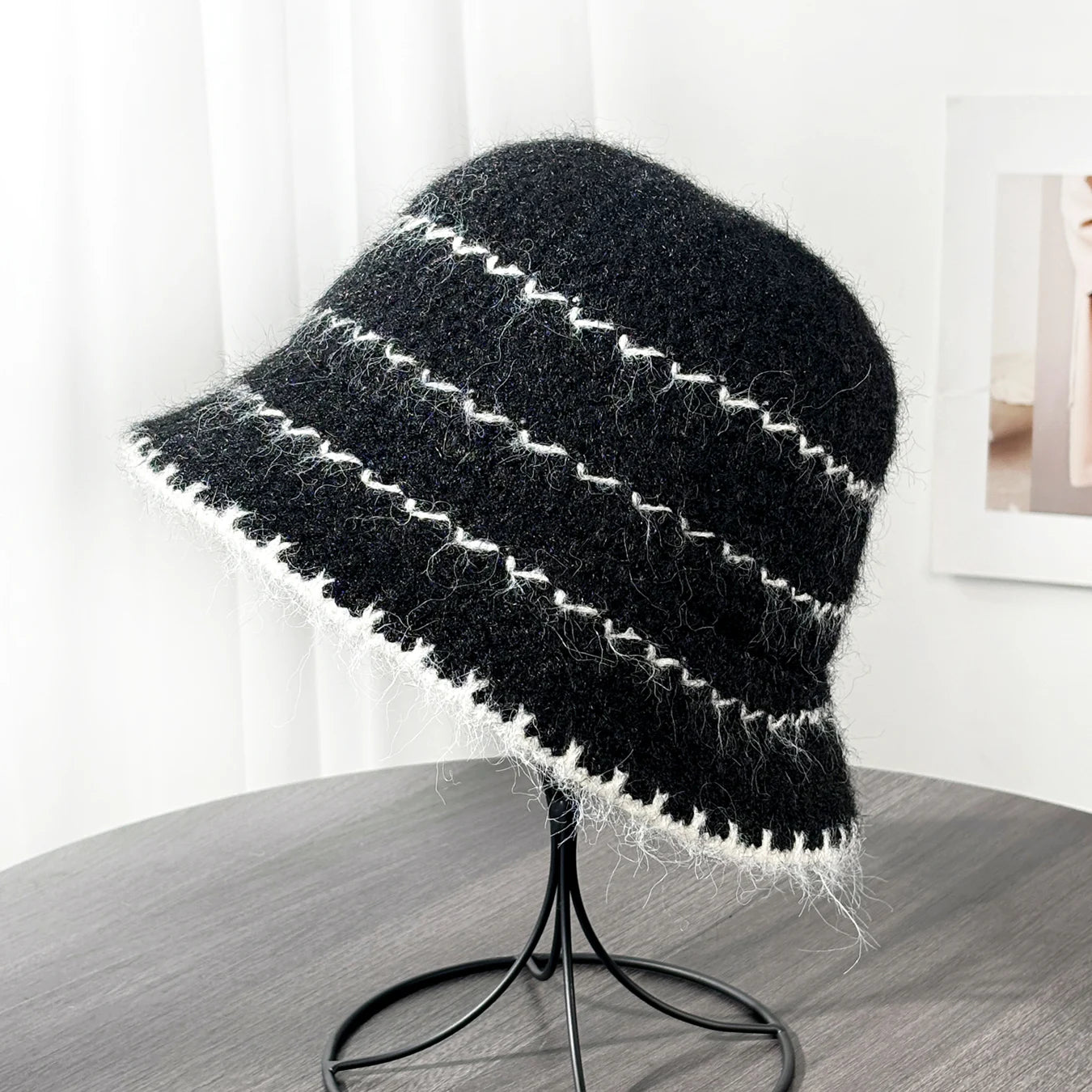 Plush Striped Winter Bucket Hat