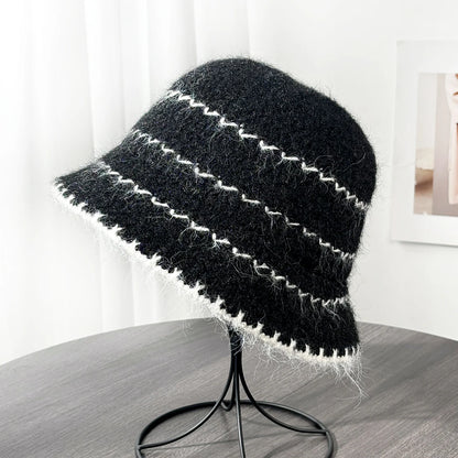 Plush Striped Winter Bucket Hat