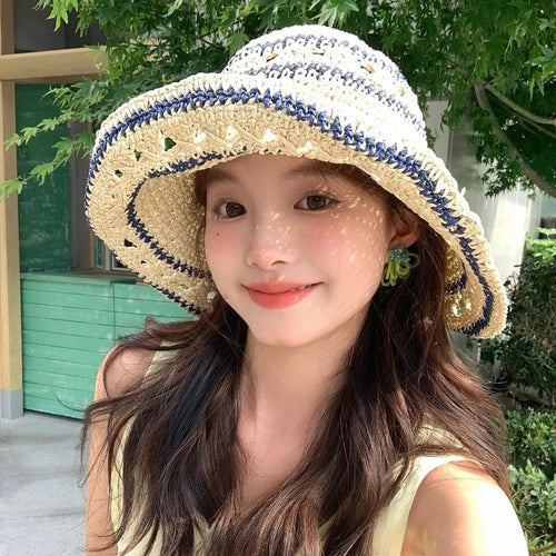 Korean Handmade Straw Crochet Vacation Bucket Hat