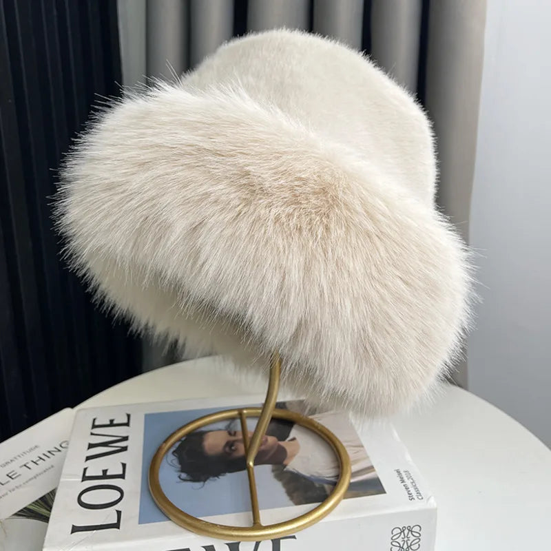 Faux Fur Fox Plush Winter Bucket Hat