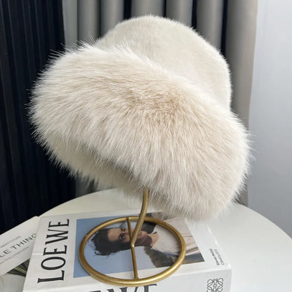 Faux Fur Fox Plush Winter Bucket Hat