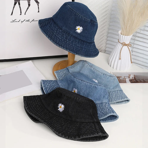 Vintage Daisy Embroidery Cowboy Bucket Hat