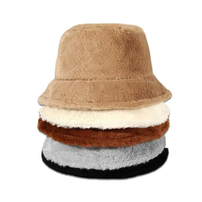 Plush Winter Wide Brim Bucket Hat