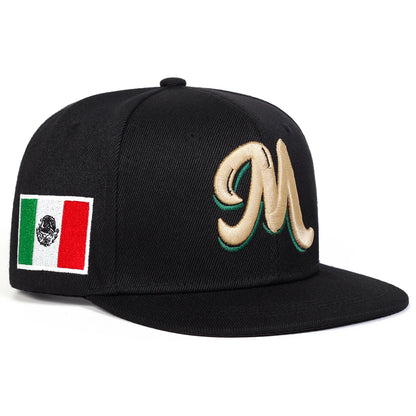 M Embroidery Mexican Flag Mesh Snapback Cap