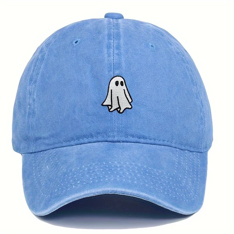 Ghost Pattern Embroidered Brim Halloween Cap