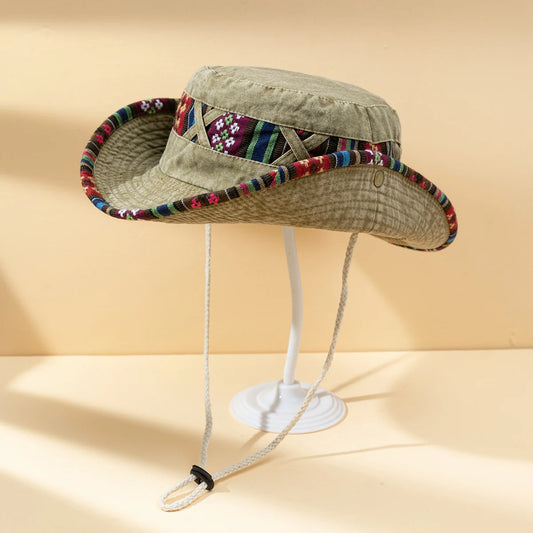 Vintage Western Cowboy Wide Brim Bucket Hat