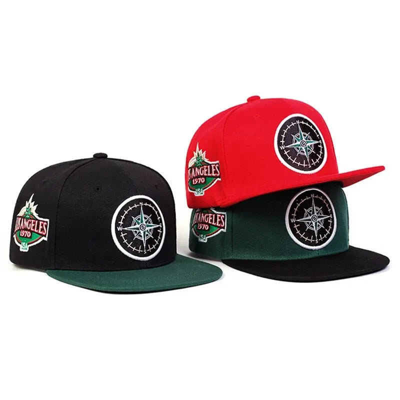 Compass Embroidery Unisex Street Snapback Cap