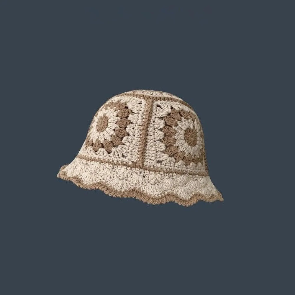 Korean Hollow Flower Knitted Bucket Hat