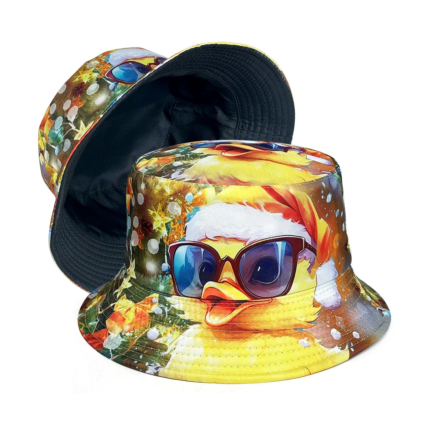 Christmas Little Yellow Duck Reversible Foldable Bucket Hat Unisex