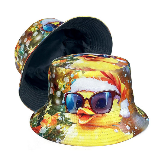 Christmas Little Yellow Duck Reversible Foldable Bucket Hat Unisex