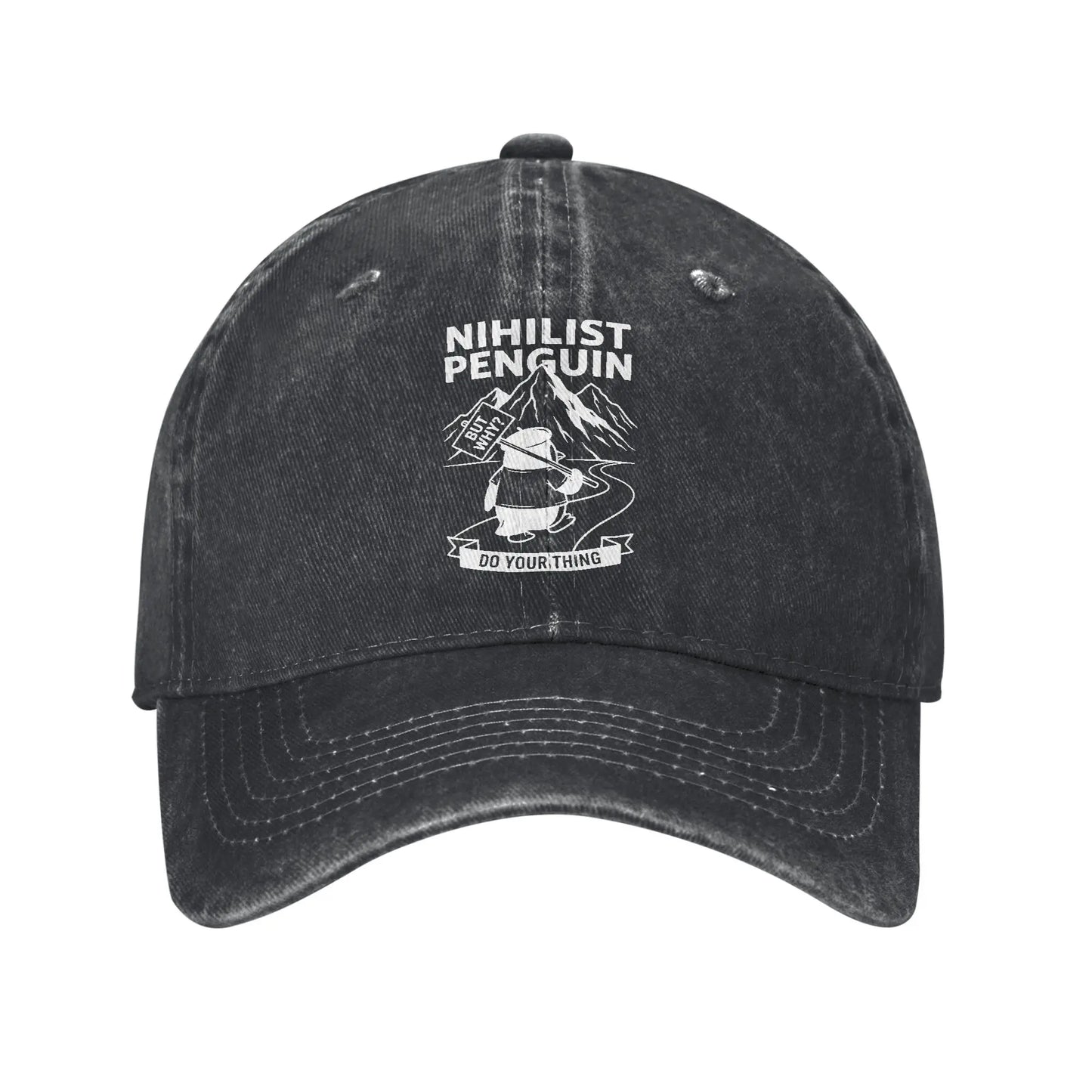 Nihilist Penguin Existential Meme Washed Baseball Cap