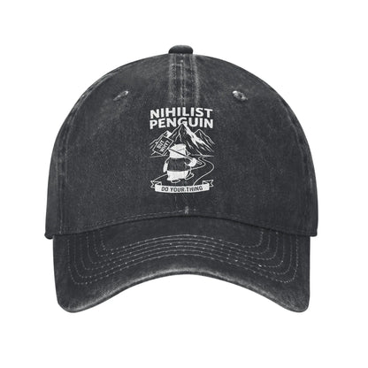 Nihilist Penguin Existential Meme Washed Baseball Cap