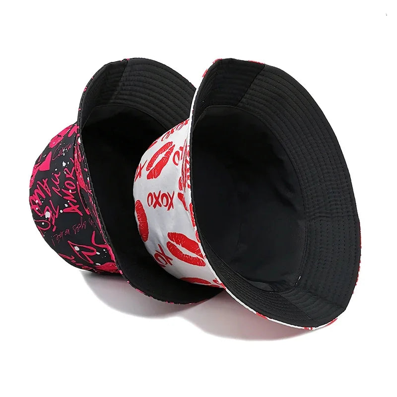 Unisex Red Lips Graffiti Reversible Bucket Hat