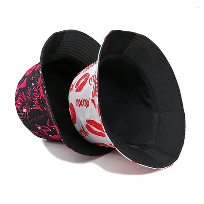 Unisex Red Lips Graffiti Reversible Bucket Hat