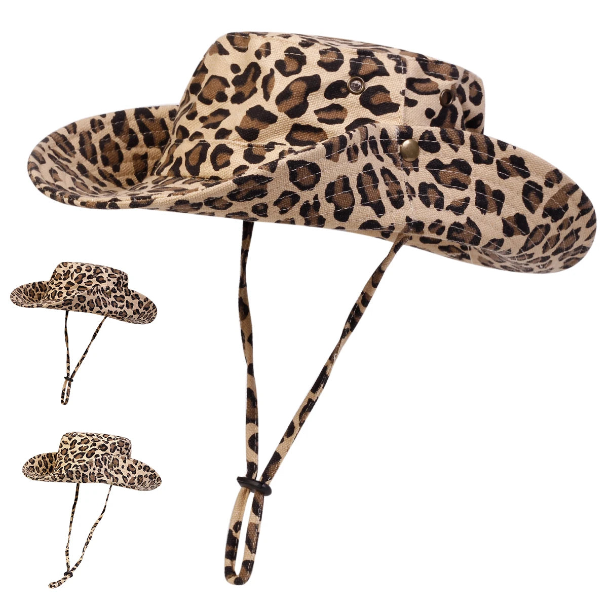 Leopard Print Wide Brim Bucket Hat Men