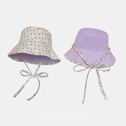 Floral Print Lace Up Cotton Summer Bucket Hat