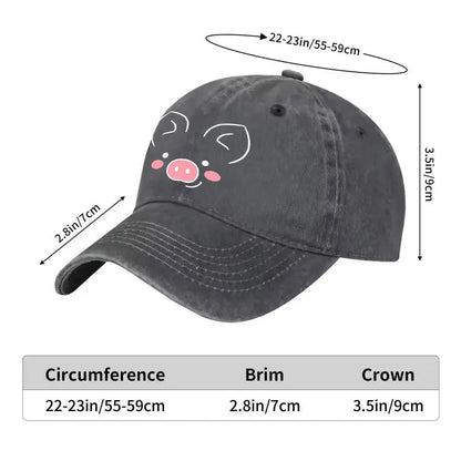 Cute Pig Face Distressed Denim Baseball Cap