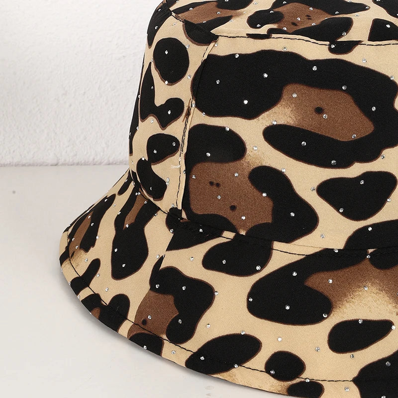 Leopard Print Diamond Reversible Bucket Hat