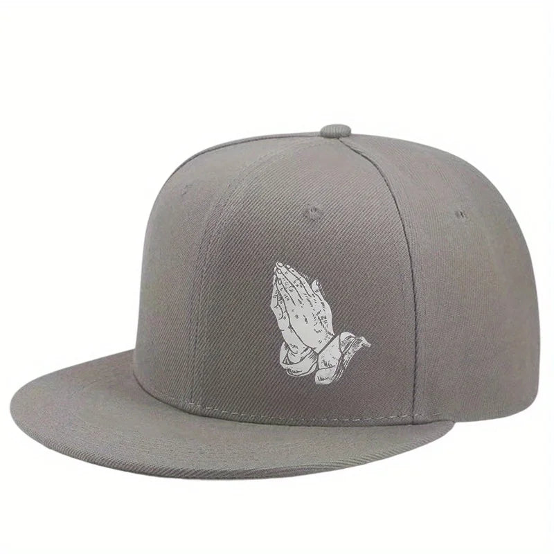 Praying Hands Graphic Hip Hop Flat Brim Snapback Cap