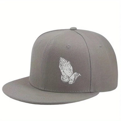 Praying Hands Graphic Hip Hop Flat Brim Snapback Cap