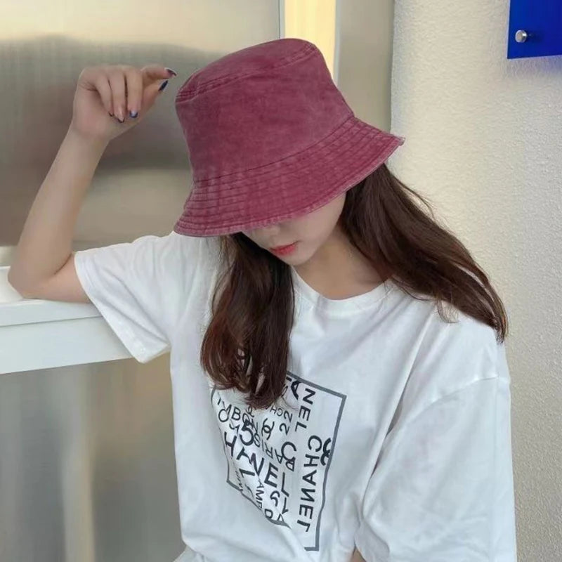 Vintage Washed Denim Wide Brim Bucket Hat