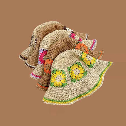 Spring Summer Hollow Crochet Straw Visor Bucket Hat