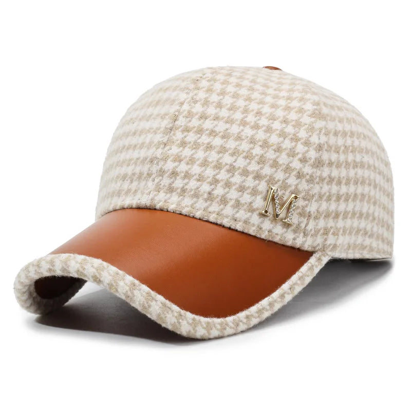Houndstooth Wool Blend Baseball Cap